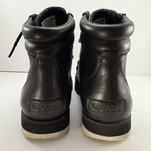 Women's Size 8 SOREL Harlow Lace Up Black Leather Waterproof Winter Boots EUC - Picture 4 of 8